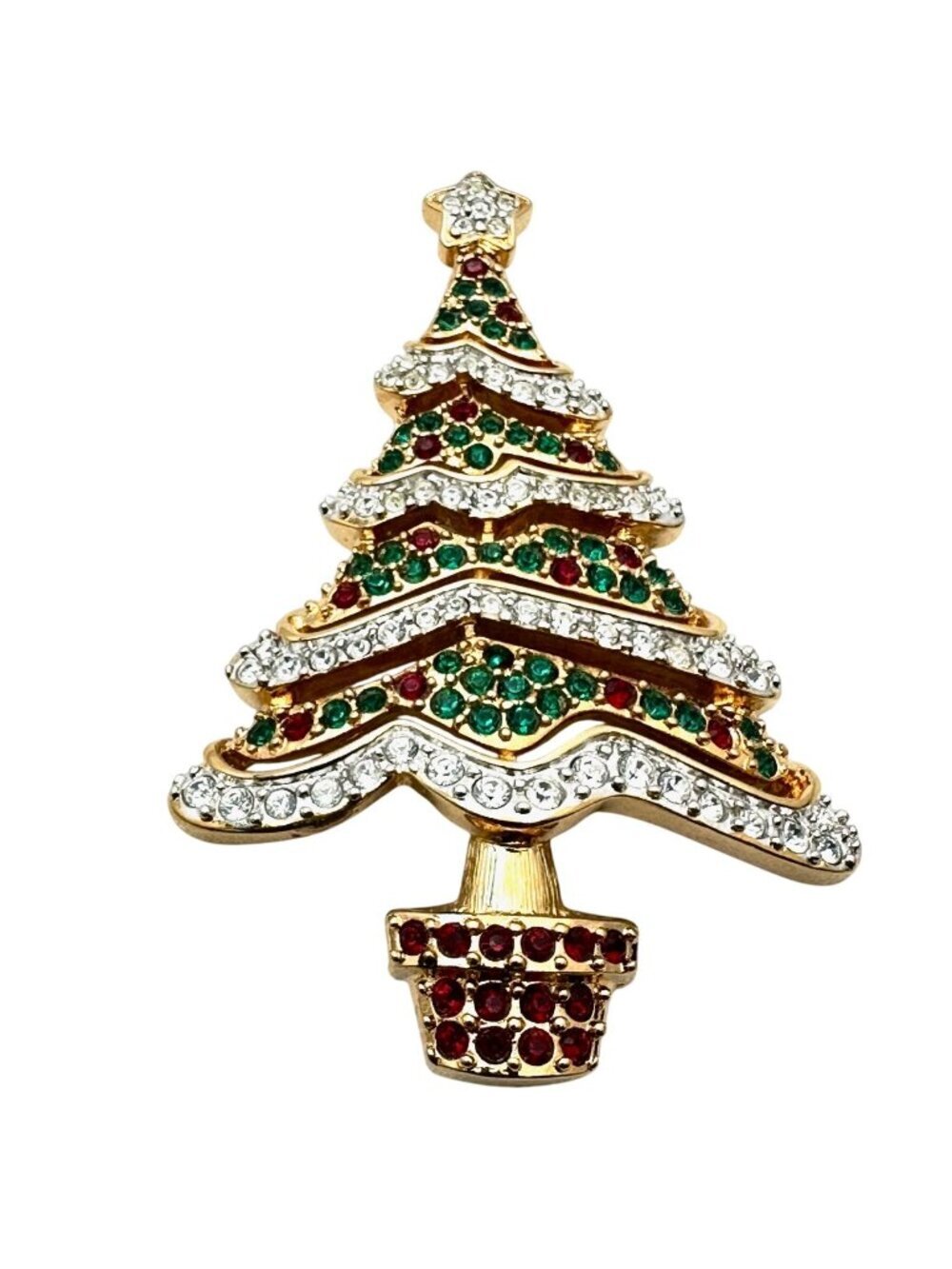 Swarvoski Swan Hallmark 2000 Christmas Tree Brooch Pin Crystal Gold Plated